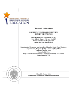 Weymouth Public Schools  COORDINATED PROGRAM REVIEW REPORT OF FINDINGS