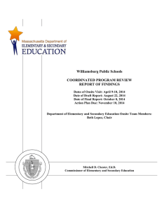 Williamsburg Public Schools  COORDINATED PROGRAM REVIEW REPORT OF FINDINGS