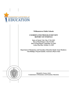 Williamstown Public Schools  COORDINATED PROGRAM REVIEW REPORT OF FINDINGS