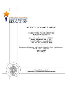 WINCHESTER PUBLIC SCHOOLS  COORDINATED PROGRAM REVIEW REPORT OF FINDINGS