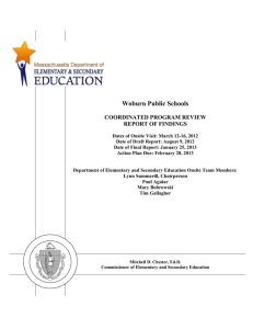 Woburn Public Schools  COORDINATED PROGRAM REVIEW REPORT OF FINDINGS