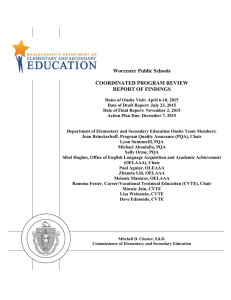 Worcester Public Schools  COORDINATED PROGRAM REVIEW REPORT OF FINDINGS