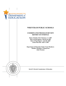 WRENTHAM PUBLIC SCHOOLS  COORDINATED PROGRAM REVIEW REPORT OF FINDINGS