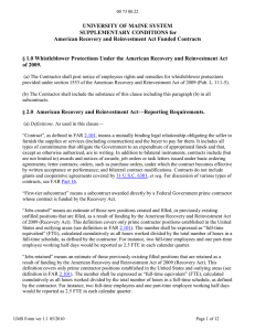 American Recovery and Reinvestment Act Funded Contract Supplementary Conditions