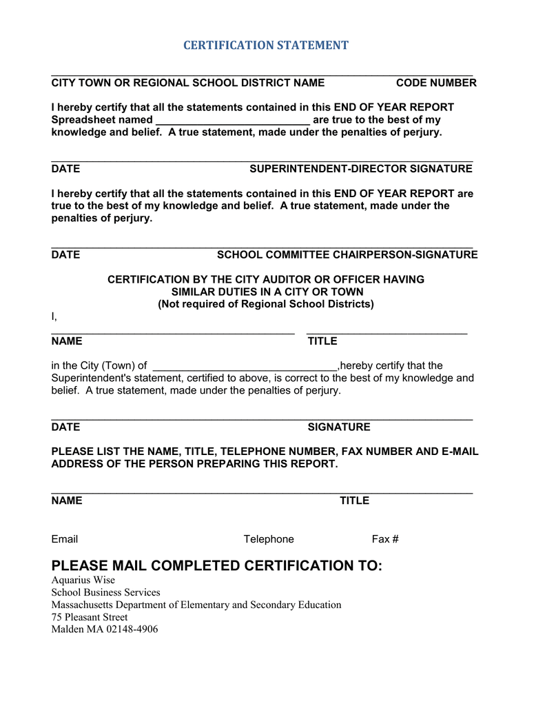 CERTIFICATION STATEMENT
