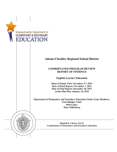 Adams-Cheshire Regional School District COORDINATED PROGRAM REVIEW REPORT OF FINDINGS