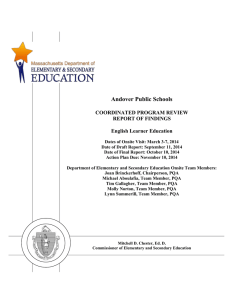 Andover Public Schools COORDINATED PROGRAM REVIEW REPORT OF FINDINGS