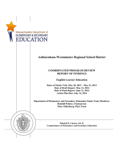 Ashburnham-Westminster Regional School District COORDINATED PROGRAM REVIEW REPORT OF FINDINGS