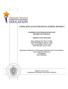 ATHOL-ROYALSTON REGIONAL SCHOOL DISTRICT  COORDINATED PROGRAM REVIEW REPORT OF FINDINGS