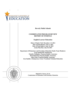Beverly Public Schools COORDINATED PROGRAM REVIEW REPORT OF FINDINGS