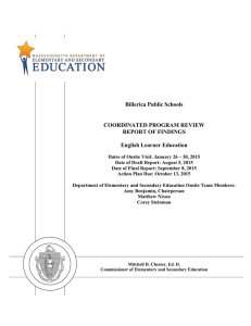 Billerica Public Schools COORDINATED PROGRAM REVIEW REPORT OF FINDINGS