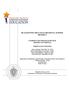 BLACKSTONE-MILLVILLE REGIONAL SCHOOL DISTRICT COORDINATED PROGRAM REVIEW
