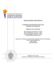 Boylston Public School District  COORDINATED PROGRAM REVIEW REPORT OF FINDINGS