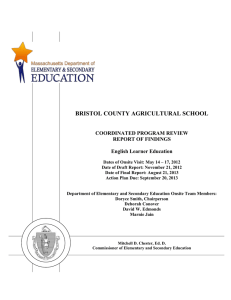 BRISTOL COUNTY AGRICULTURAL SCHOOL COORDINATED PROGRAM REVIEW REPORT OF FINDINGS