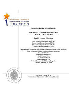 Brookline Public School District COORDINATED PROGRAM REVIEW REPORT OF FINDINGS