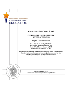 Conservatory Lab Charter School COORDINATED PROGRAM REVIEW REPORT OF FINDINGS