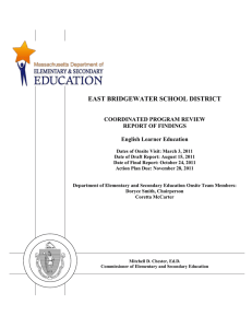 EAST BRIDGEWATER SCHOOL DISTRICT  COORDINATED PROGRAM REVIEW REPORT OF FINDINGS