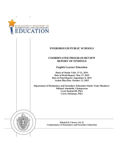 FOXBOROUGH PUBLIC SCHOOLS COORDINATED PROGRAM REVIEW REPORT OF FINDINGS