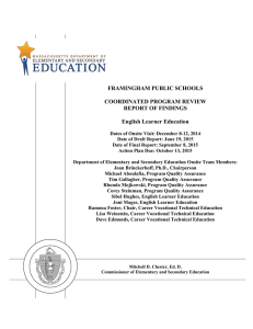 FRAMINGHAM PUBLIC SCHOOLS COORDINATED PROGRAM REVIEW REPORT OF FINDINGS