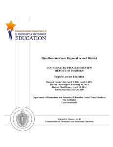 Hamilton-Wenham Regional School District COORDINATED PROGRAM REVIEW REPORT OF FINDINGS