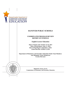 HANOVER PUBLIC SCHOOLS COORDINATED PROGRAM REVIEW REPORT OF FINDINGS