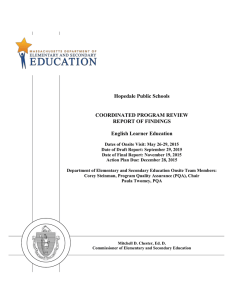 Hopedale Public Schools COORDINATED PROGRAM REVIEW REPORT OF FINDINGS