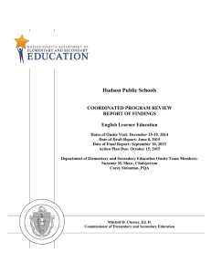 Hudson Public Schools COORDINATED PROGRAM REVIEW REPORT OF FINDINGS