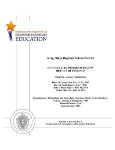 King Philip Regional School District COORDINATED PROGRAM REVIEW REPORT OF FINDINGS