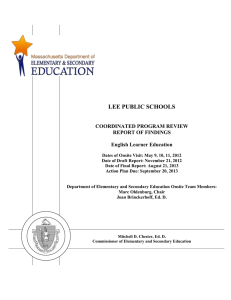 LEE PUBLIC SCHOOLS COORDINATED PROGRAM REVIEW REPORT OF FINDINGS