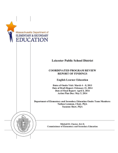 Leicester Public School District COORDINATED PROGRAM REVIEW REPORT OF FINDINGS