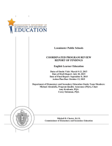 Leominster Public Schools COORDINATED PROGRAM REVIEW REPORT OF FINDINGS