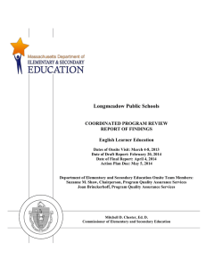 Longmeadow Public Schools COORDINATED PROGRAM REVIEW REPORT OF FINDINGS