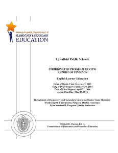 Lynnfield Public Schools COORDINATED PROGRAM REVIEW REPORT OF FINDINGS