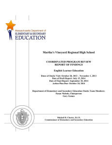 Martha’s Vineyard Regional High School COORDINATED PROGRAM REVIEW REPORT OF FINDINGS