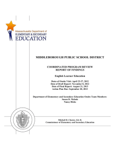MIDDLEBOROUGH PUBLIC SCHOOL DISTRICT COORDINATED PROGRAM REVIEW REPORT OF FINDINGS
