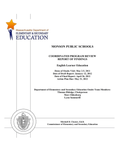 MONSON PUBLIC SCHOOLS  COORDINATED PROGRAM REVIEW REPORT OF FINDINGS