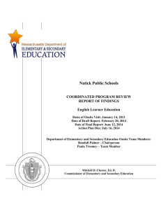 Natick Public Schools COORDINATED PROGRAM REVIEW REPORT OF FINDINGS