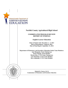 Norfolk County Agricultural High School COORDINATED PROGRAM REVIEW REPORT OF FINDINGS