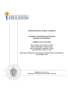 NORTH READING PUBLIC SCHOOLS COORDINATED PROGRAM REVIEW REPORT OF FINDINGS