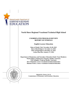 North Shore Regional Vocational Technical High School COORDINATED PROGRAM REVIEW