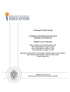 Northampton Public Schools COORDINATED PROGRAM REVIEW REPORT OF FINDINGS