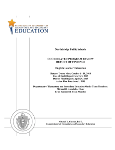 Northbridge Public Schools COORDINATED PROGRAM REVIEW REPORT OF FINDINGS