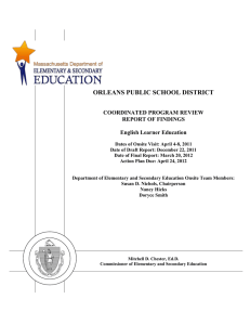 ORLEANS PUBLIC SCHOOL DISTRICT  COORDINATED PROGRAM REVIEW REPORT OF FINDINGS