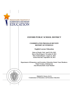 OXFORD PUBLIC SCHOOL DISTRICT COORDINATED PROGRAM REVIEW REPORT OF FINDINGS