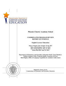 Phoenix Charter Academy School COORDINATED PROGRAM REVIEW REPORT OF FINDINGS