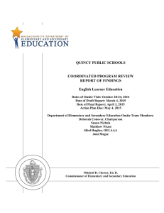 QUINCY PUBLIC SCHOOLS COORDINATED PROGRAM REVIEW REPORT OF FINDINGS