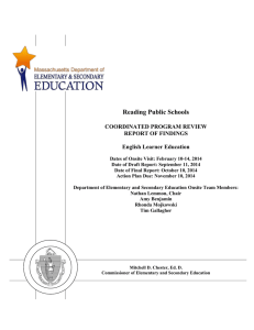 Reading Public Schools COORDINATED PROGRAM REVIEW REPORT OF FINDINGS