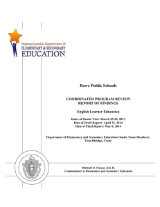 Rowe Public Schools COORDINATED PROGRAM REVIEW REPORT OF FINDINGS