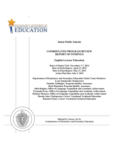 Salem Public Schools COORDINATED PROGRAM REVIEW REPORT OF FINDINGS