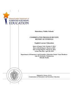 Shutesbury Public Schools COORDINATED PROGRAM REVIEW REPORT OF FINDINGS